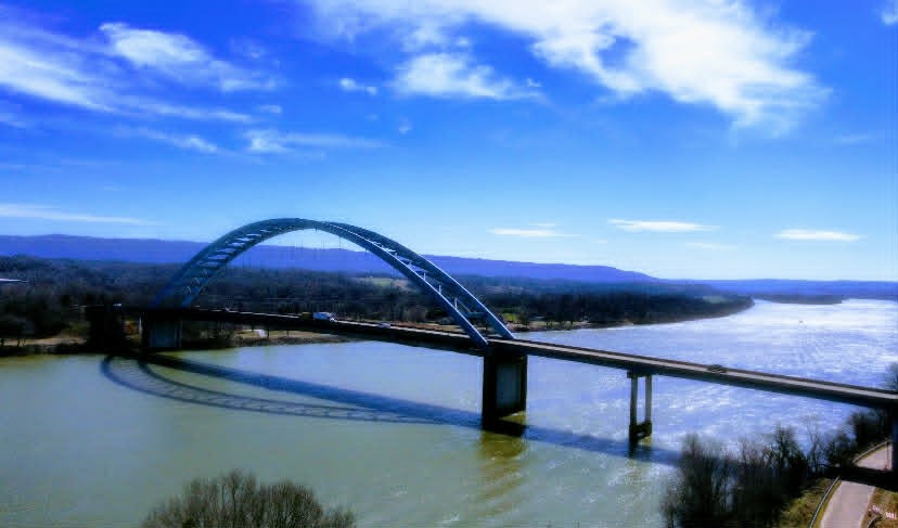 Aerial view of the Shelby Rhinehart Bridge