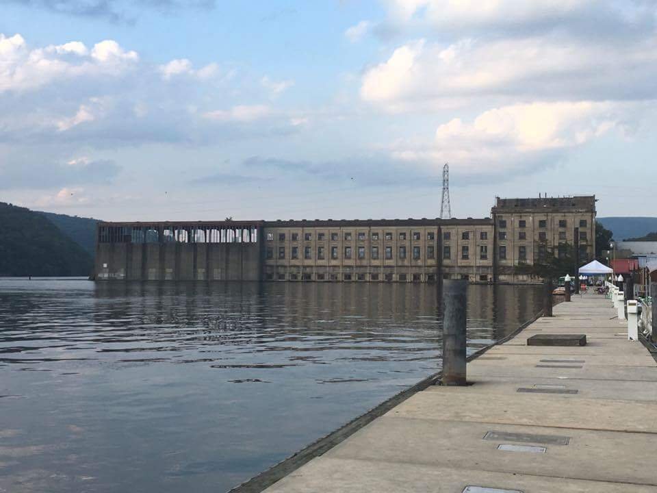 Hales Bar powerhouse from the marina dock, 2017