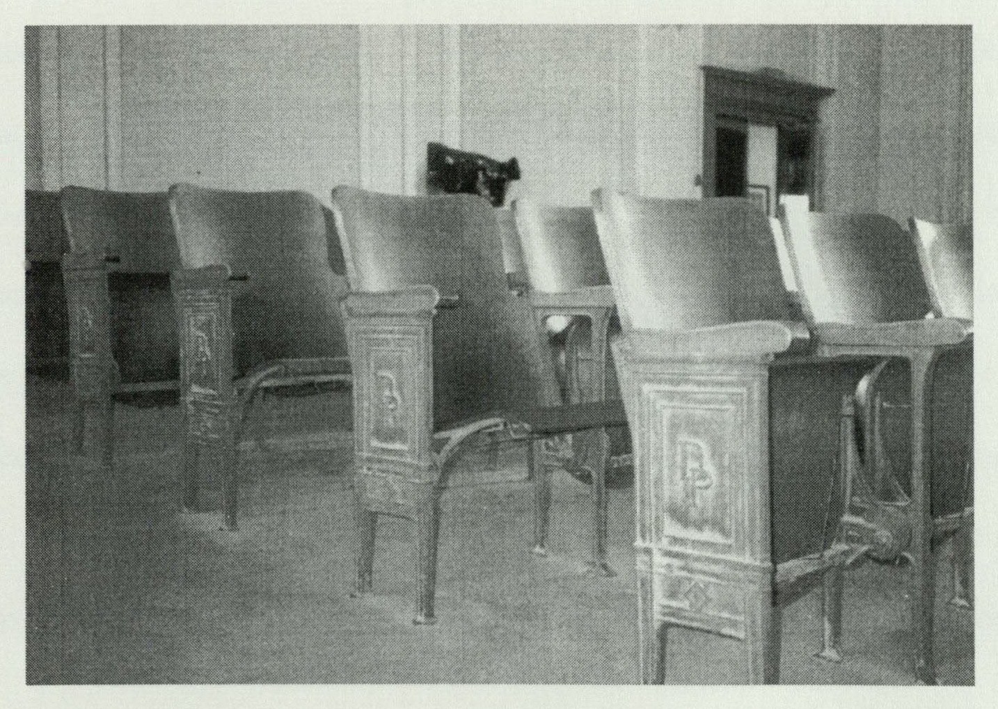 Auditorium seating with Dixie Portland initials